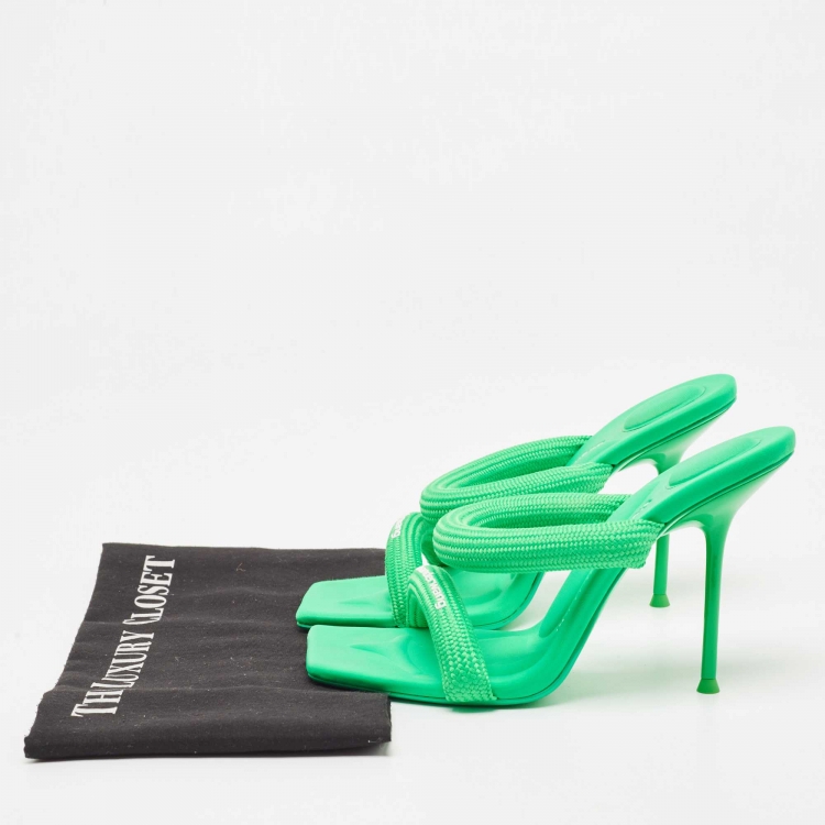 Pre Owned Alexander Wang Neon Green Woven Nylon Julie Sandals Size 38