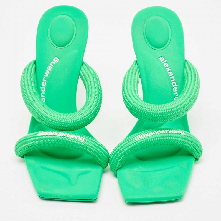 Pre Owned Alexander Wang Neon Green Woven Nylon Julie Sandals Size 38