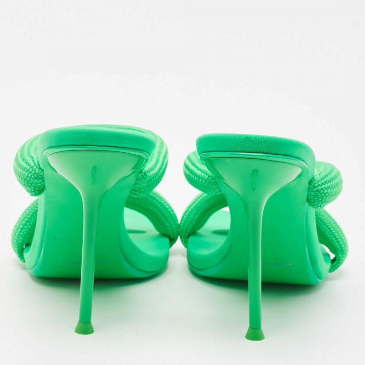 Pre Owned Alexander Wang Neon Green Woven Nylon Julie Sandals Size 38