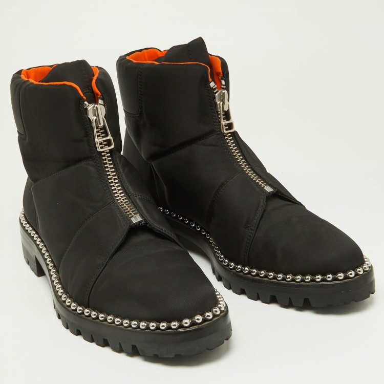 Pre Owned Alexander Wang Black Fabric Zip Detail Ankle Boots Size 40