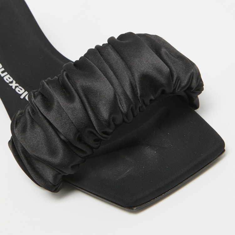 Pre Owned Alexander Wang Black Pleated Satin Slide Sandals Size 37