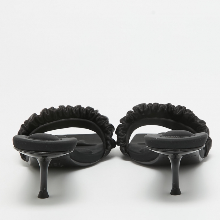 Pre Owned Alexander Wang Black Pleated Satin Slide Sandals Size 37