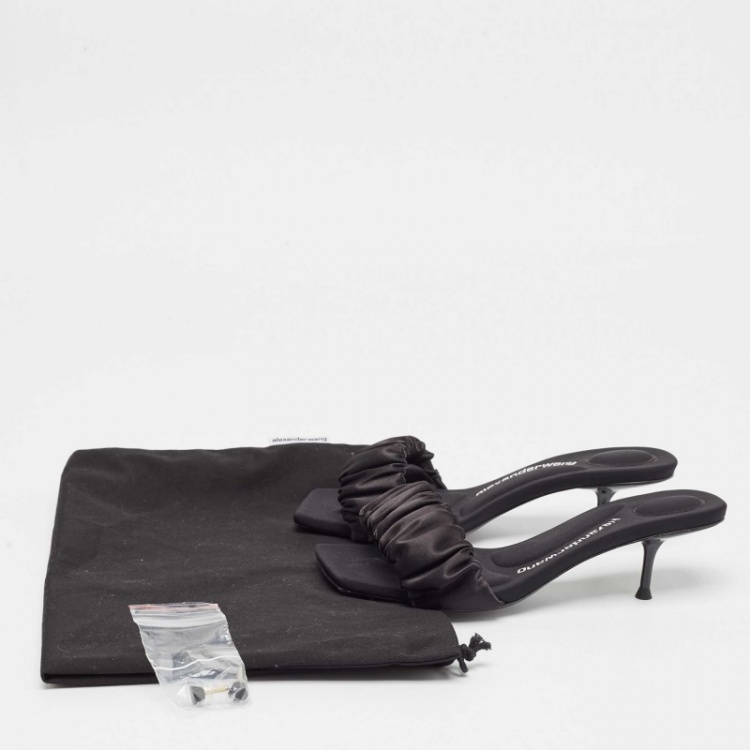 Pre Owned Alexander Wang Black Pleated Satin Slide Sandals Size 37