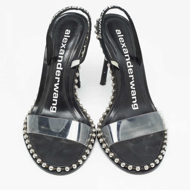 Pre Owned Alexander Wang Black Leather and PVC Nova Slingback Sandals Size 36