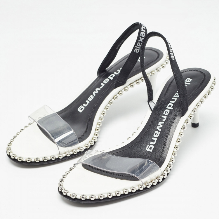 Pre Owned Alexander Wang White Leather and PVC  Nova Slingback Sandals Size 38 