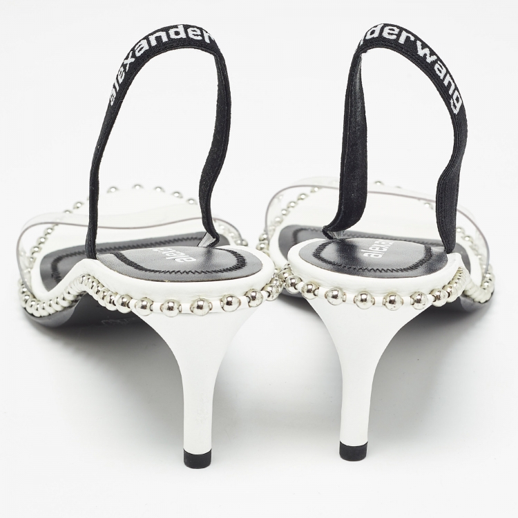 Pre Owned Alexander Wang White Leather and PVC  Nova Slingback Sandals Size 38 