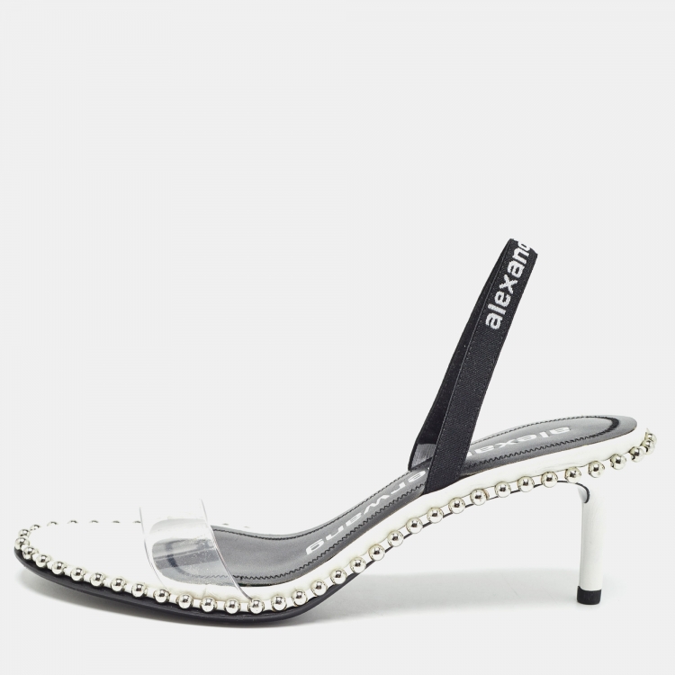 Pre Owned Alexander Wang White Leather and PVC  Nova Slingback Sandals Size 38 