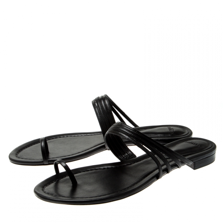 Pre Owned Alexandre Birman Black Leather Strappy Flat Sandals Size 39