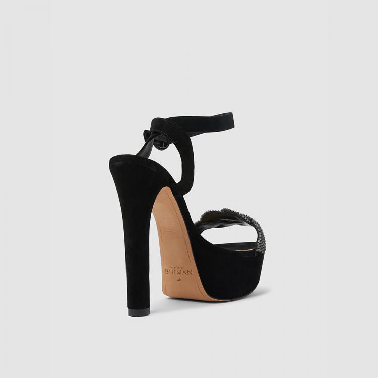 Pre Owned ALEXANDRE BIRMAN Black Vicky Crystal High Heel Platform Sandals IT 37