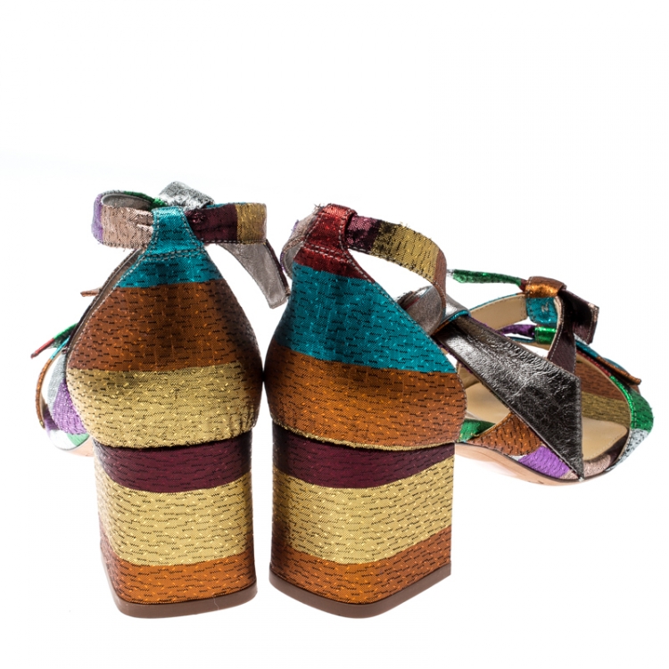 Pre Owned Alexandre Birman Multicolor Metallic Canvas Lolita Knot Detail Sandals Size 38