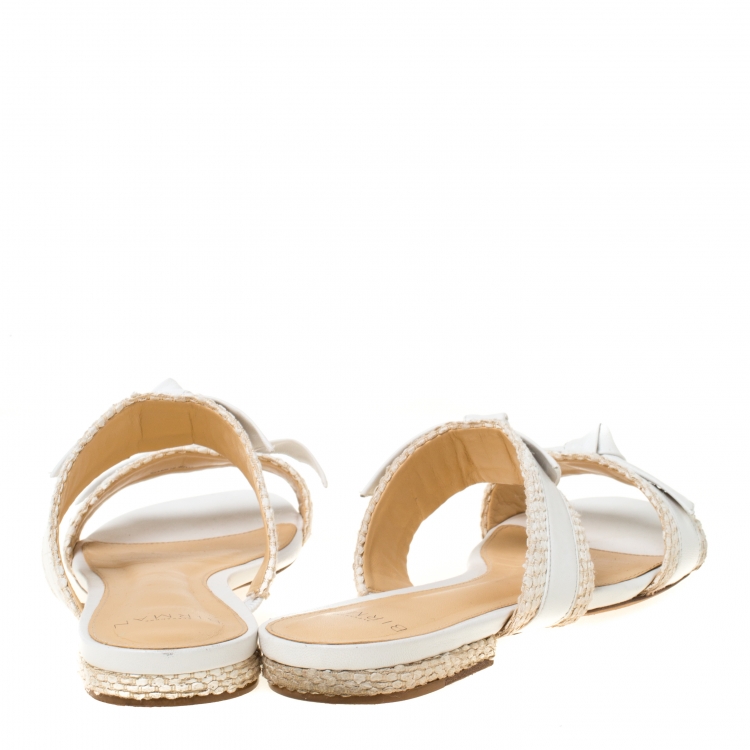 Pre Owned  Alexandre Birman White Leather Clarita Braided Flat Sandals Size 38