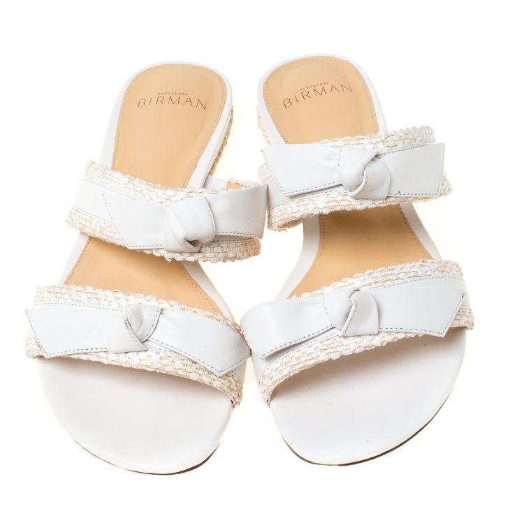 Pre Owned  Alexandre Birman White Leather Clarita Braided Flat Sandals Size 38