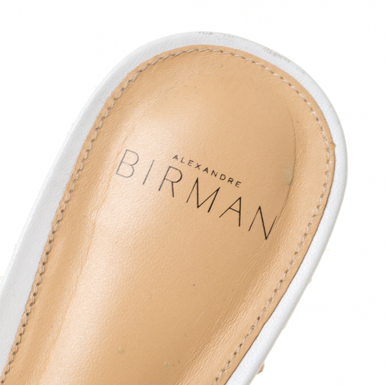 Pre Owned  Alexandre Birman White Leather Clarita Braided Flat Sandals Size 38