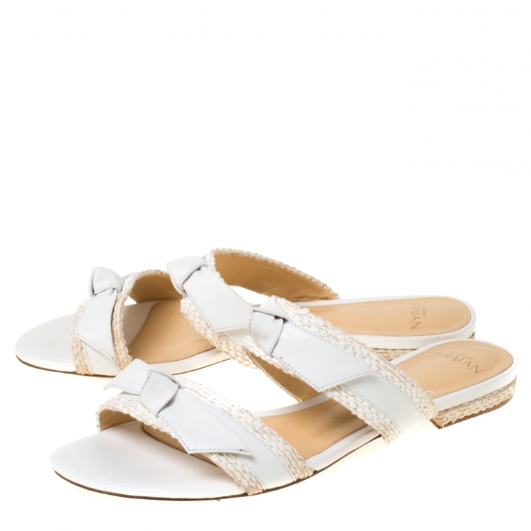 Pre Owned  Alexandre Birman White Leather Clarita Braided Flat Sandals Size 38