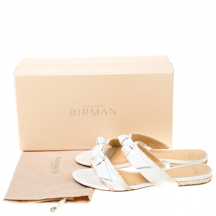 Pre Owned  Alexandre Birman White Leather Clarita Braided Flat Sandals Size 38
