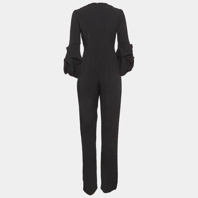 Pre Owned Alexis Black Crepe Puff Sleeve Jumpsuit S