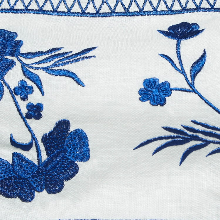 مملوكة مسبقًا Alexis White/Blue Embroidered Linen Crop Top S