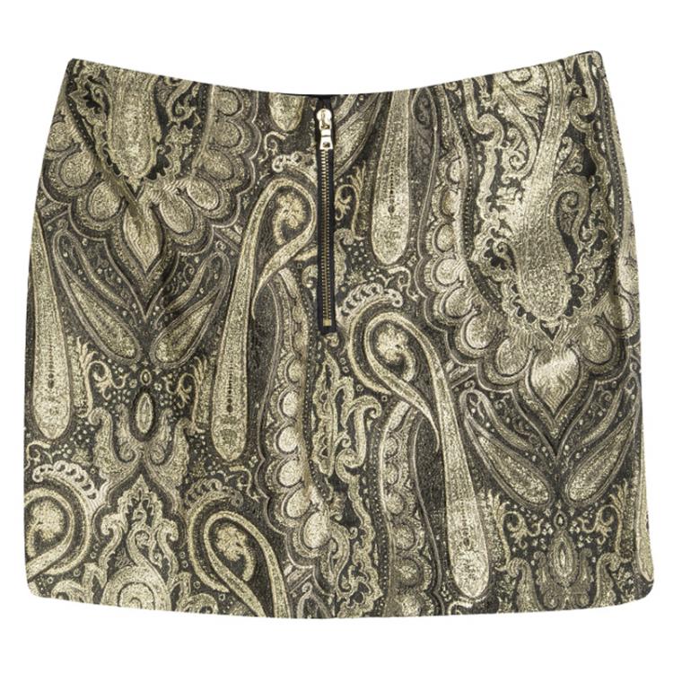Pre Owned Alice + Olivia Metallic Lurex Paisley Pattern Yolanda Mini Skirt XS