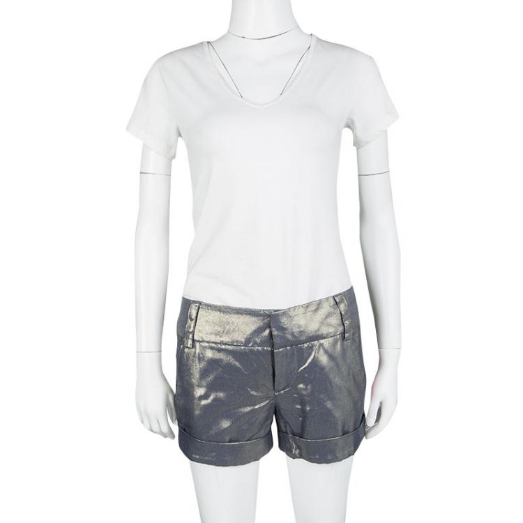 Pre Owned Alice + Olivia Metallic Eric Cuffed Iridescent Shorts S