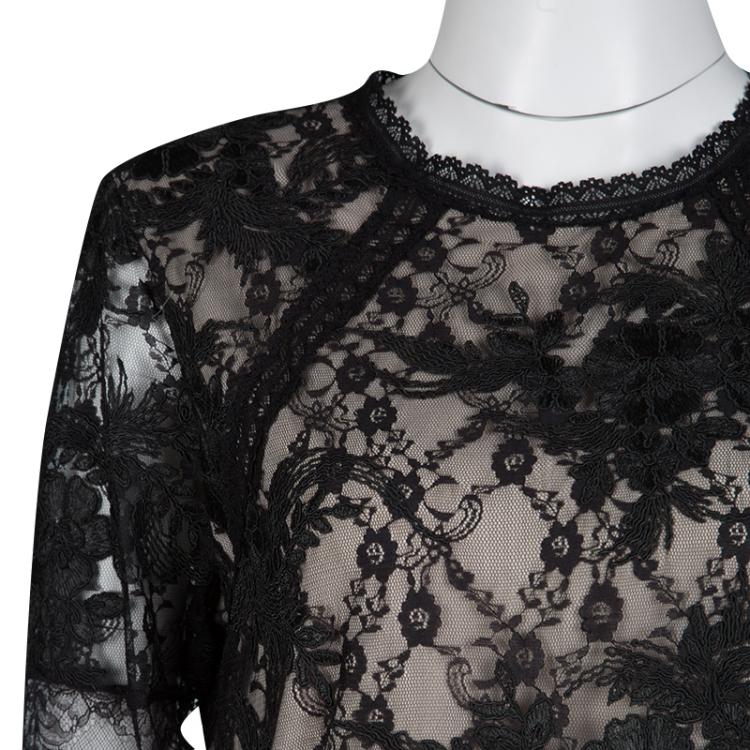 Pre Owned Alice + Olivia Black Corded Lace Long Sleeve Janae Dress L