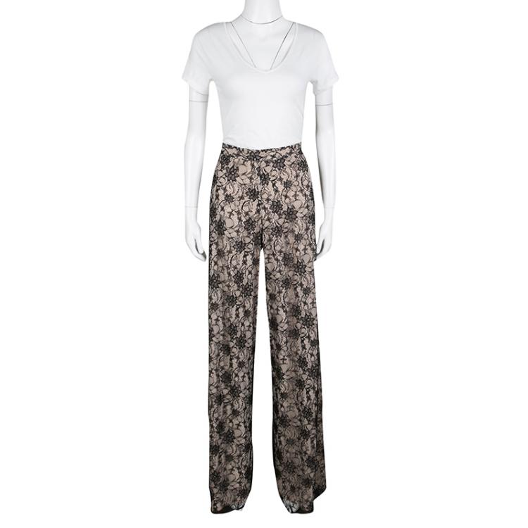 Pre Owned Alice + Olivia Black Lace Overlay High Rise Wide Leg Pants S