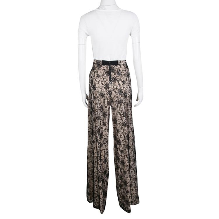 Pre Owned Alice + Olivia Black Lace Overlay High Rise Wide Leg Pants S