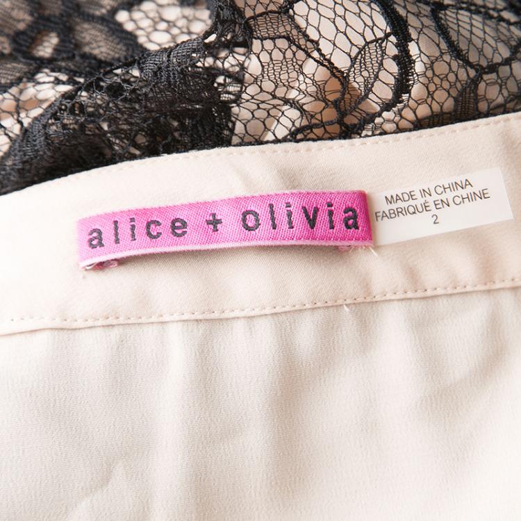 Pre Owned Alice + Olivia Black Lace Overlay High Rise Wide Leg Pants S
