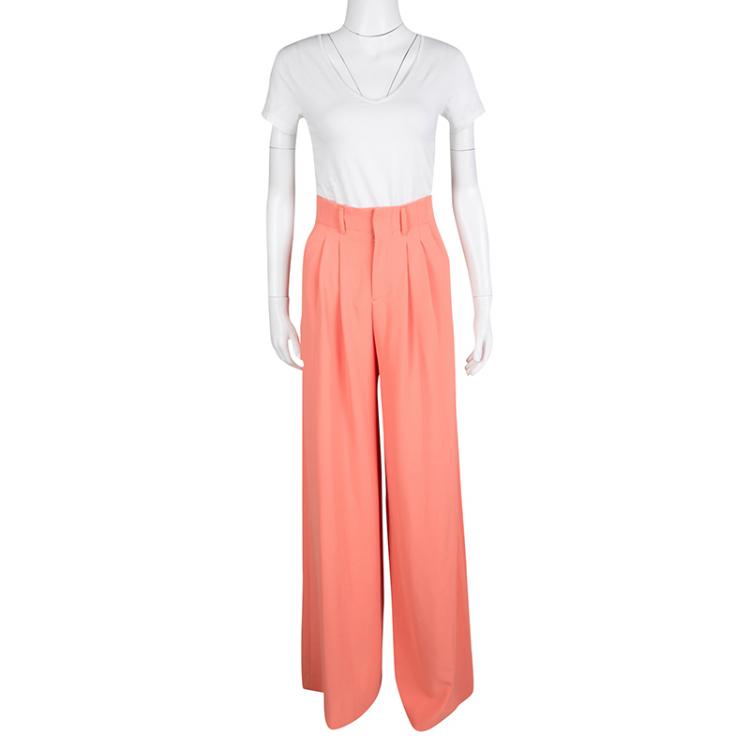 Pre Owned Alice + Olivia Coral Orange Pleated High Waist Palazzo Pants XS