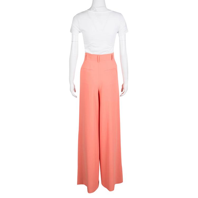 Pre Owned Alice + Olivia Coral Orange Pleated High Waist Palazzo Pants XS