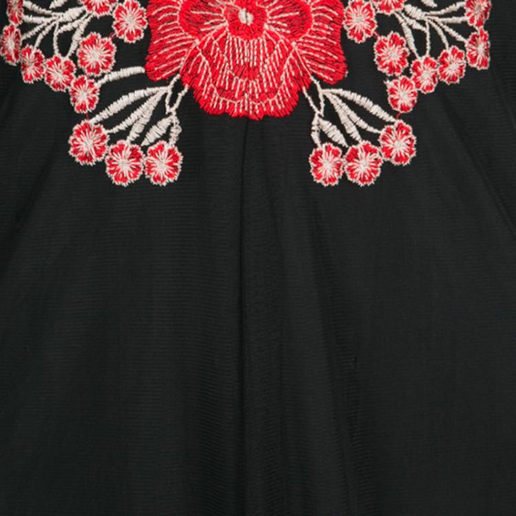 Pre Owned Alice + Olivia Black and Red Poppy Embroidered Tulle Sally Maxi Dress M