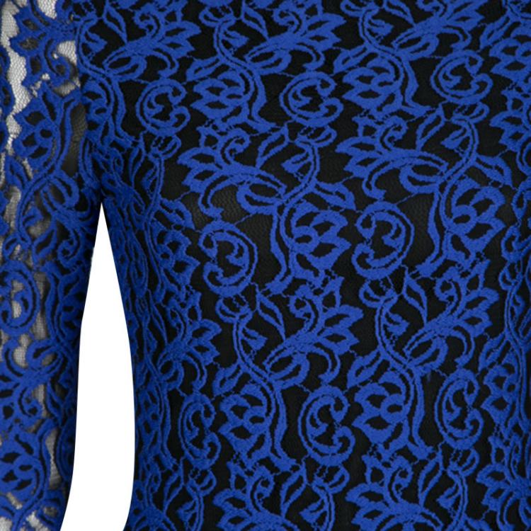 Pre Owned Alice + Olivia Cobalt Blue Lace Long Sleeve Flared Maryanna Maxi Dress S