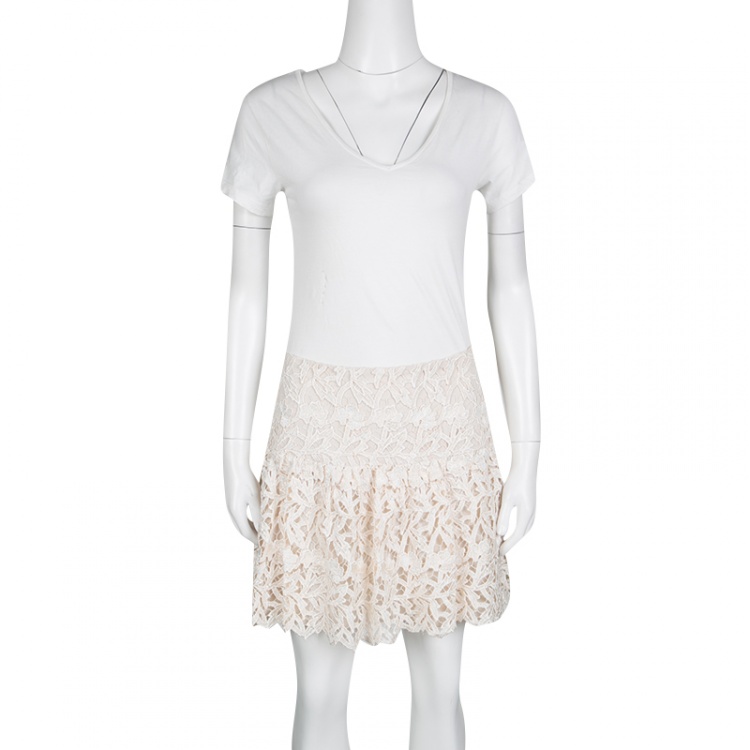 Pre Owned Alice + Olivia Cream Floral Lace Jayce Mini Skirt S