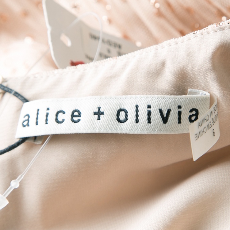 Pre Owned Alice + Olivia Gold Dotted Tulle Gathered Sleeveless Monica Dress M
