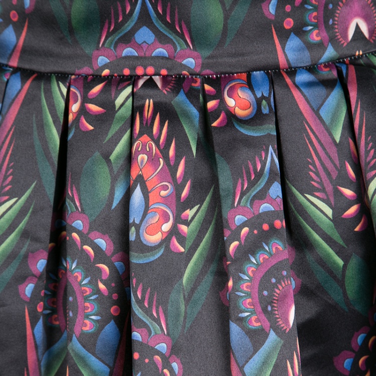 Pre Owned Alice + Olivia Multicolor Printed Satin Pleated Stora Mini Skirt S 