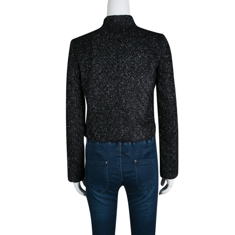 Pre Owned Alice + Olivia Black Lurex Knit Bow Detail Cropped Hope Jacket S