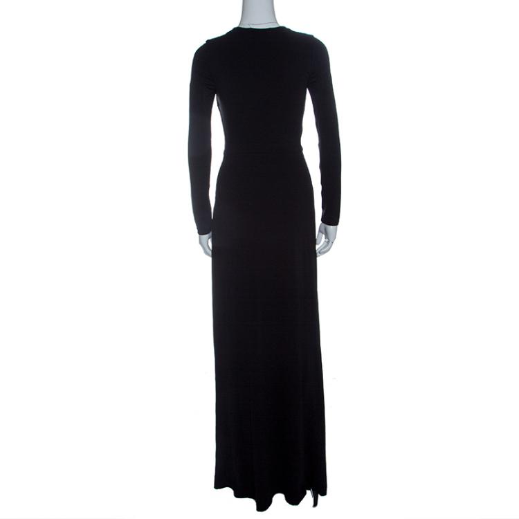 Pre Owned Alice+Olivia Black Knit Tie Front Long Sleeve Salina Maxi Dress M