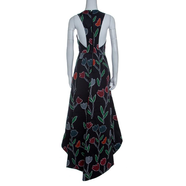 Pre Owned Alice+Olivia Black Tulip Printed Cotton High Low Sleeveless Beckie Gown XS
