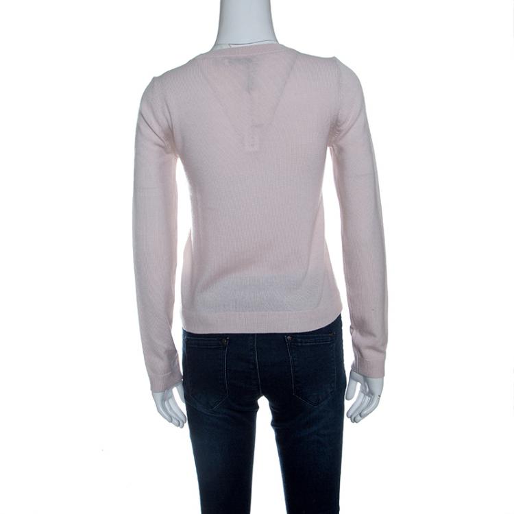 مملوكة مسبقًا Alice + Olivia Blush Pink Wool Denny Strass Lip Slogan Sweater L