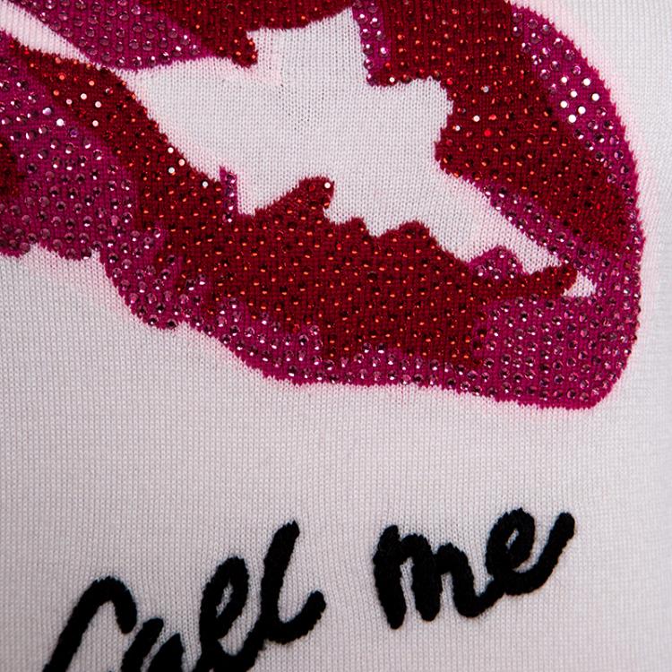 مملوكة مسبقًا Alice + Olivia Blush Pink Wool Denny Strass Lip Slogan Sweater L