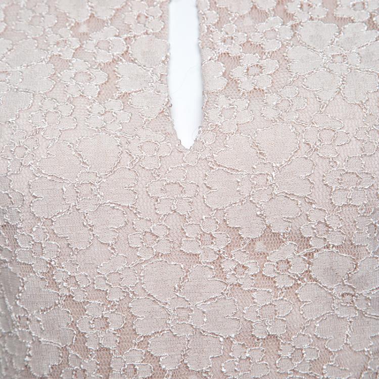 Pre Owned Alice + Olivia Champagne Floral Lace Cap Sleeve Marita Bodysuit S