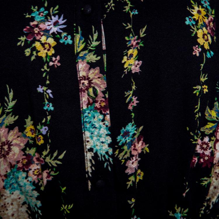مملوكة مسبقًا Alice + Olivia Black Floral Print Cold Shoulder Belted Karina Shirt Dress M