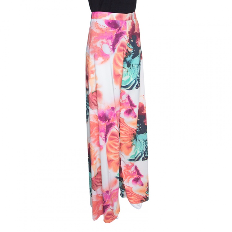 Pre Owned Alice + Olivia Abstract Pigment Floral Print High Waist Palazzo Pants XS