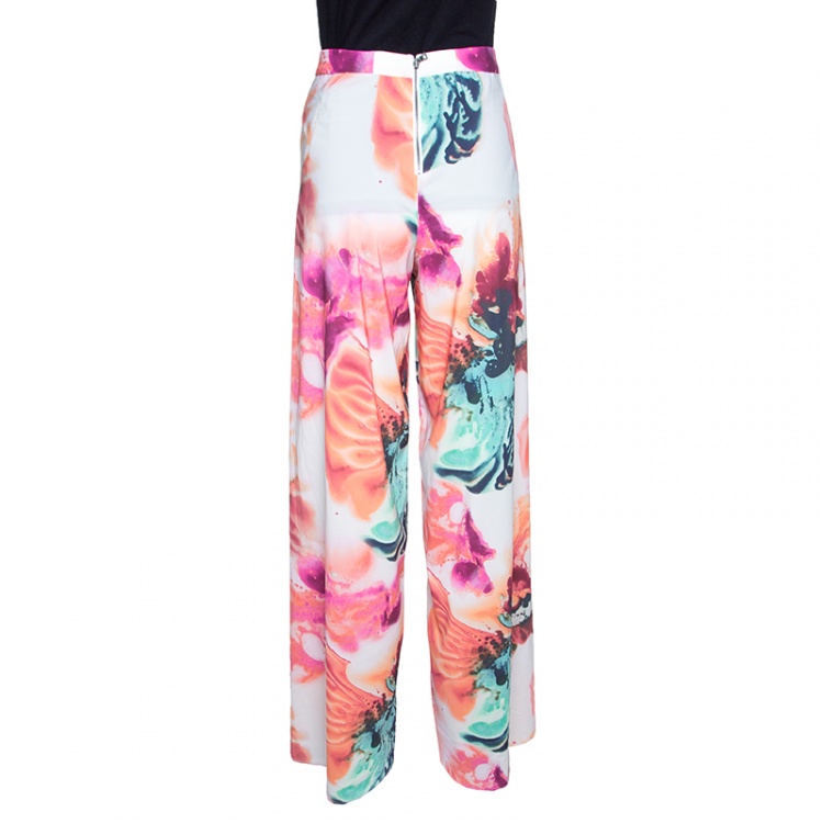 Pre Owned Alice + Olivia Abstract Pigment Floral Print High Waist Palazzo Pants XS