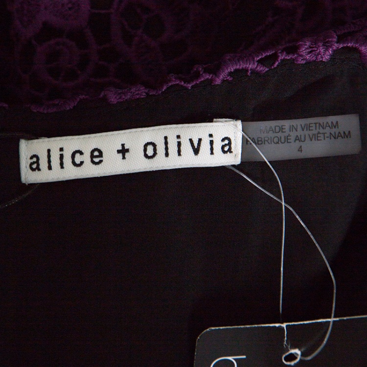 Pre Owned Alice + Olivia Purple Floral Guipure Lace Sleeveless Preslee Dress S