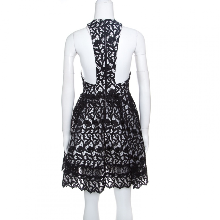 Pre Owned Alice + Olivia Black Guipure Lace Angular Racer Back Mariel Dress S