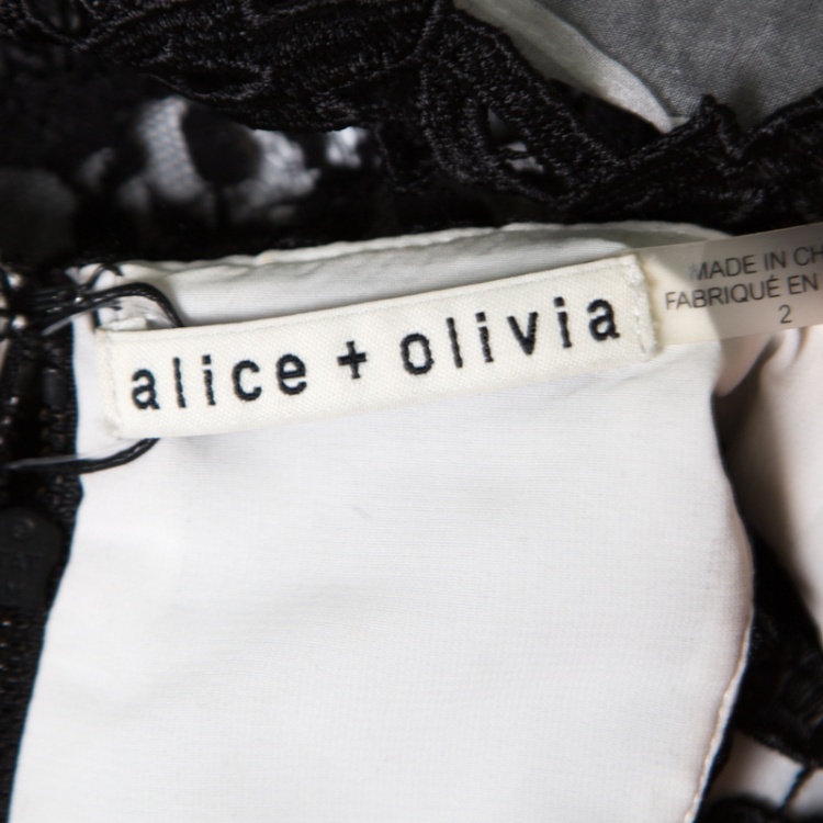Pre Owned Alice + Olivia Black Guipure Lace Angular Racer Back Mariel Dress S