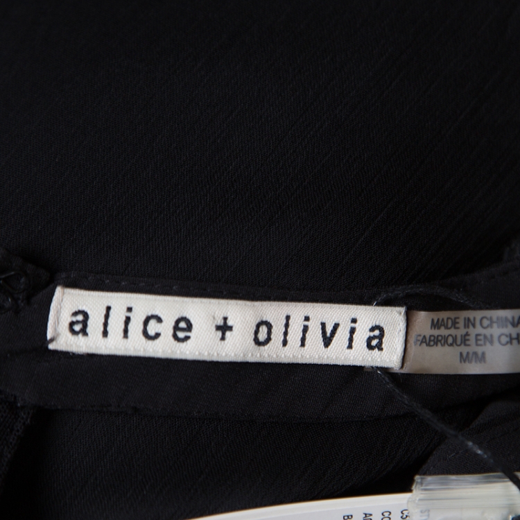 Pre Owned Alice + Olivia Black Chiffon Godet Lace Detail Embellished Lois Maxi Dress M