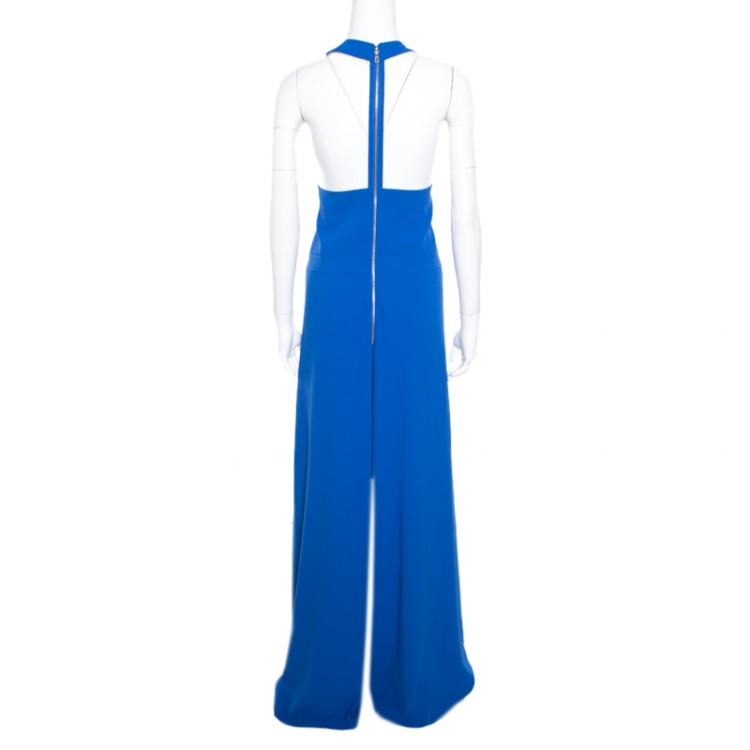Pre Owned Alice + Olivia Cobalt Blue Cross Front Wide Leg Trinity Jumpsuit L