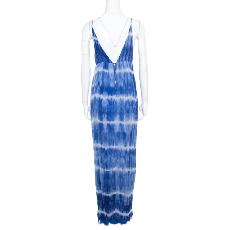 Pre Owned Alice + Olivia Indigo Tie Dyed Crinkled Silk Stevie Maxi Dress L