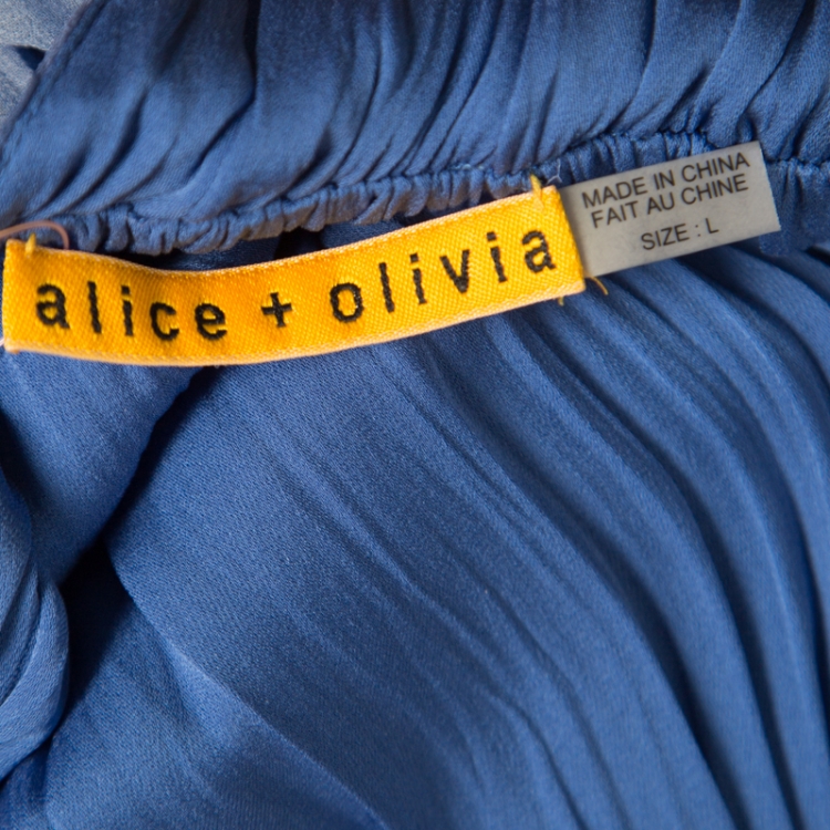 Pre Owned Alice + Olivia Indigo Tie Dyed Crinkled Silk Stevie Maxi Dress L
